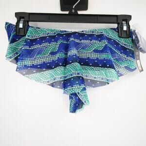 NWT Mossimo Ruffle Strapless Bikini Top Navy Blue Green Pattern Size Small